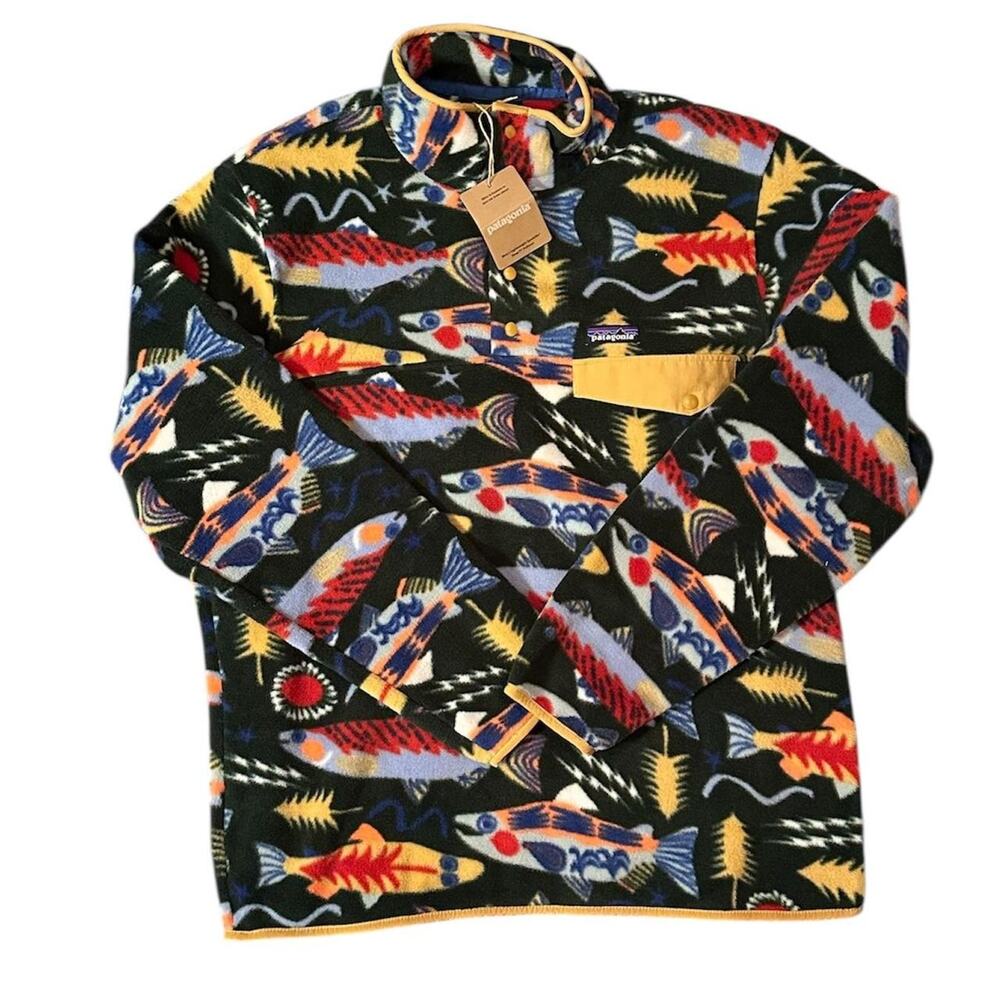 salmon energy patagonia synchilla snap-t recycled fleece pullover